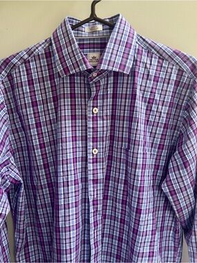 Peter Millar Titleist Purple & Blue Plaid Long-Sleeve Button-Down Shirt, Medium
